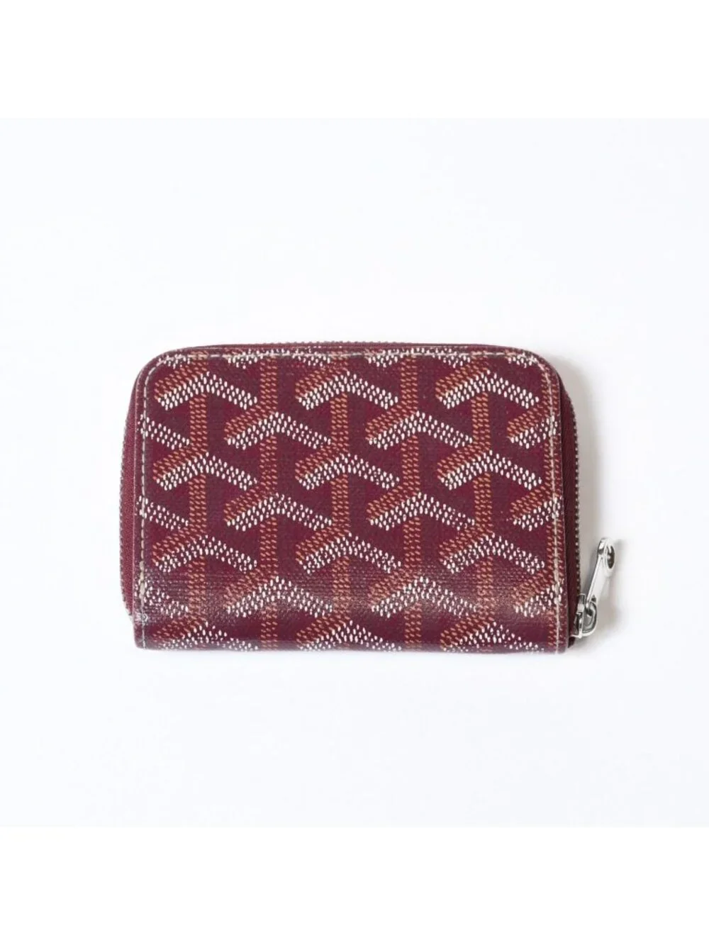 Goyard Matignon PM Card Case Coin Purse Din Canvas Leather Red Silver